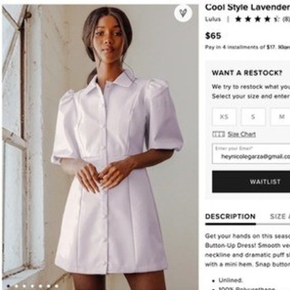 Women's Faux Leather Puff Sleeve Snap Button Front Mini Dress Lavender Purple